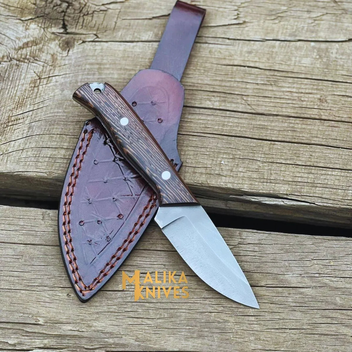 Handgemachtes Skinner-Messer mit gerader Klinge und Wengéholzgriff-0032