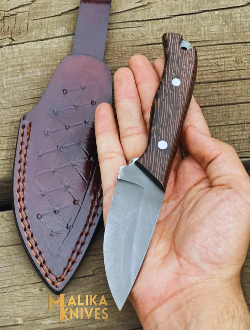 Handgemachtes Skinner-Messer mit gerader Klinge und Wengéholzgriff-0032