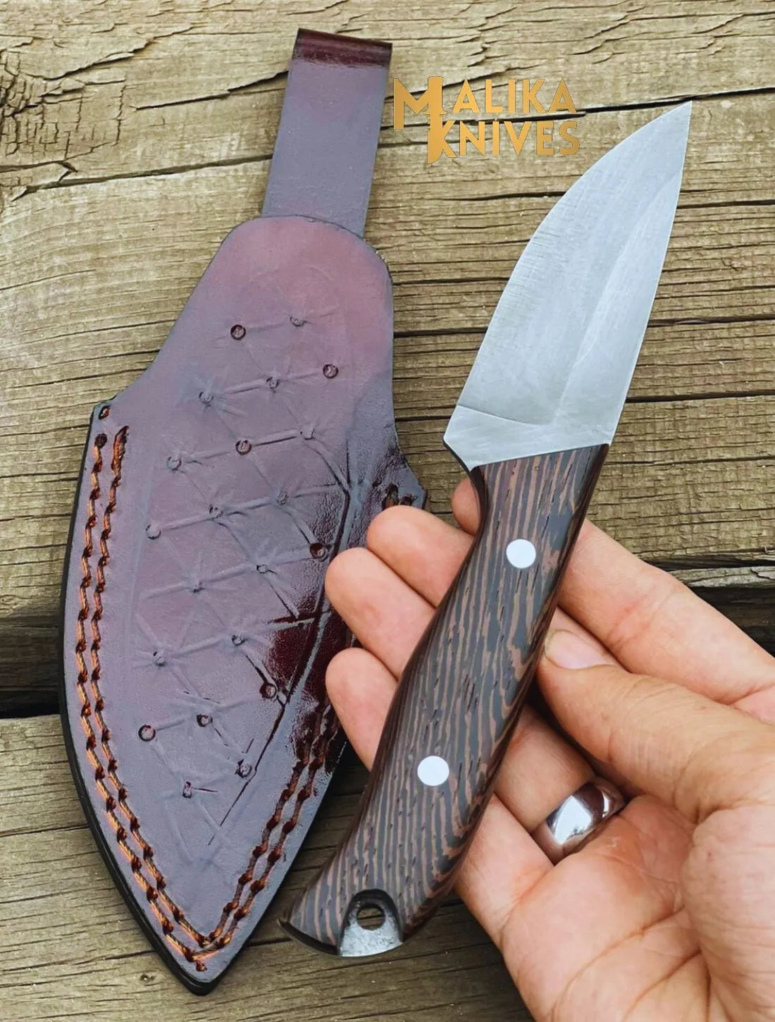 Handgemachtes Skinner-Messer mit gerader Klinge und Wengéholzgriff-0032