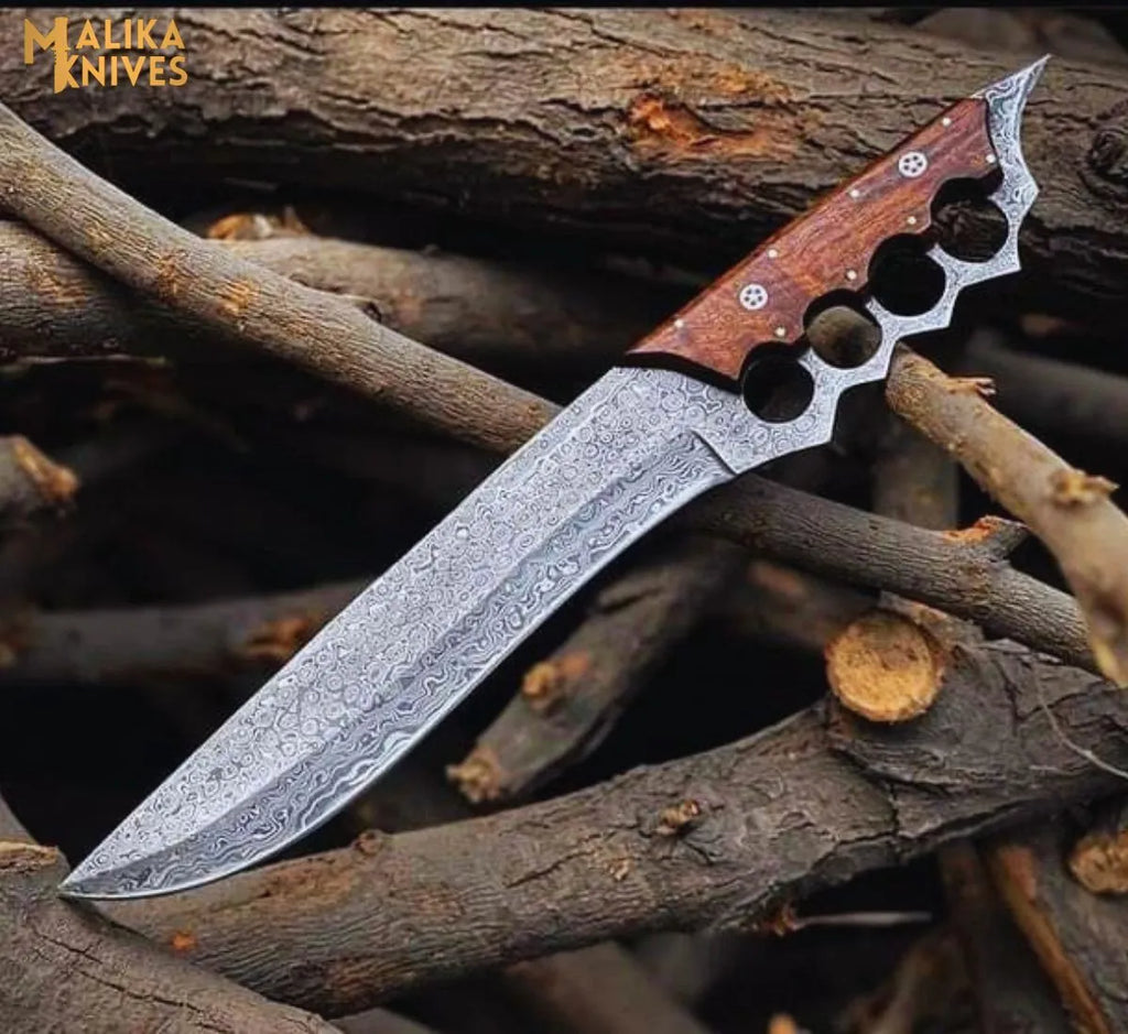 Knuckle Bowie Messer Damaststahl Palisandergriff