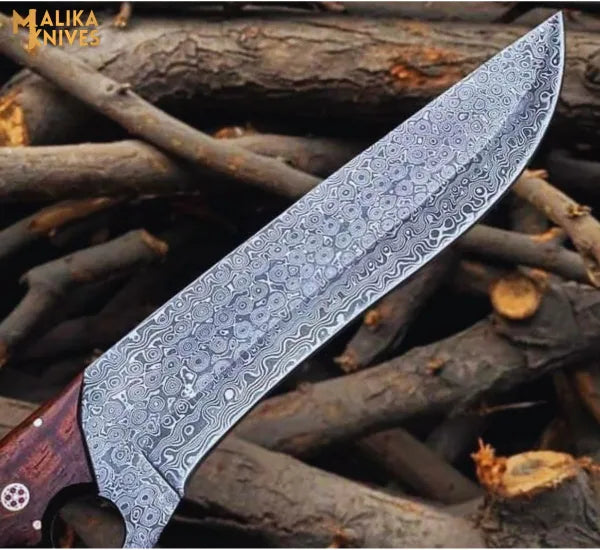 Knuckle Bowie Messer Damaststahl Palisandergriff