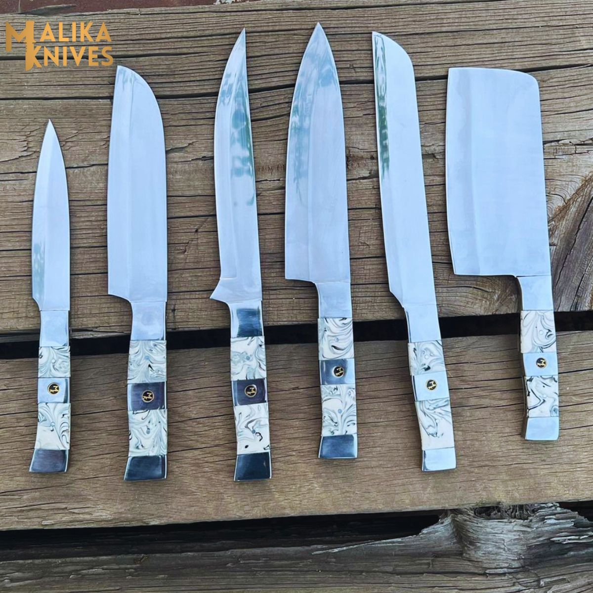 Malika Ultimate Küchenmesserset: Premium Black & White Kollektion mit Lederetui -0205