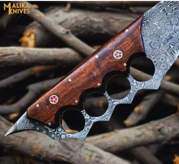 Knuckle Bowie Messer Damaststahl Palisandergriff