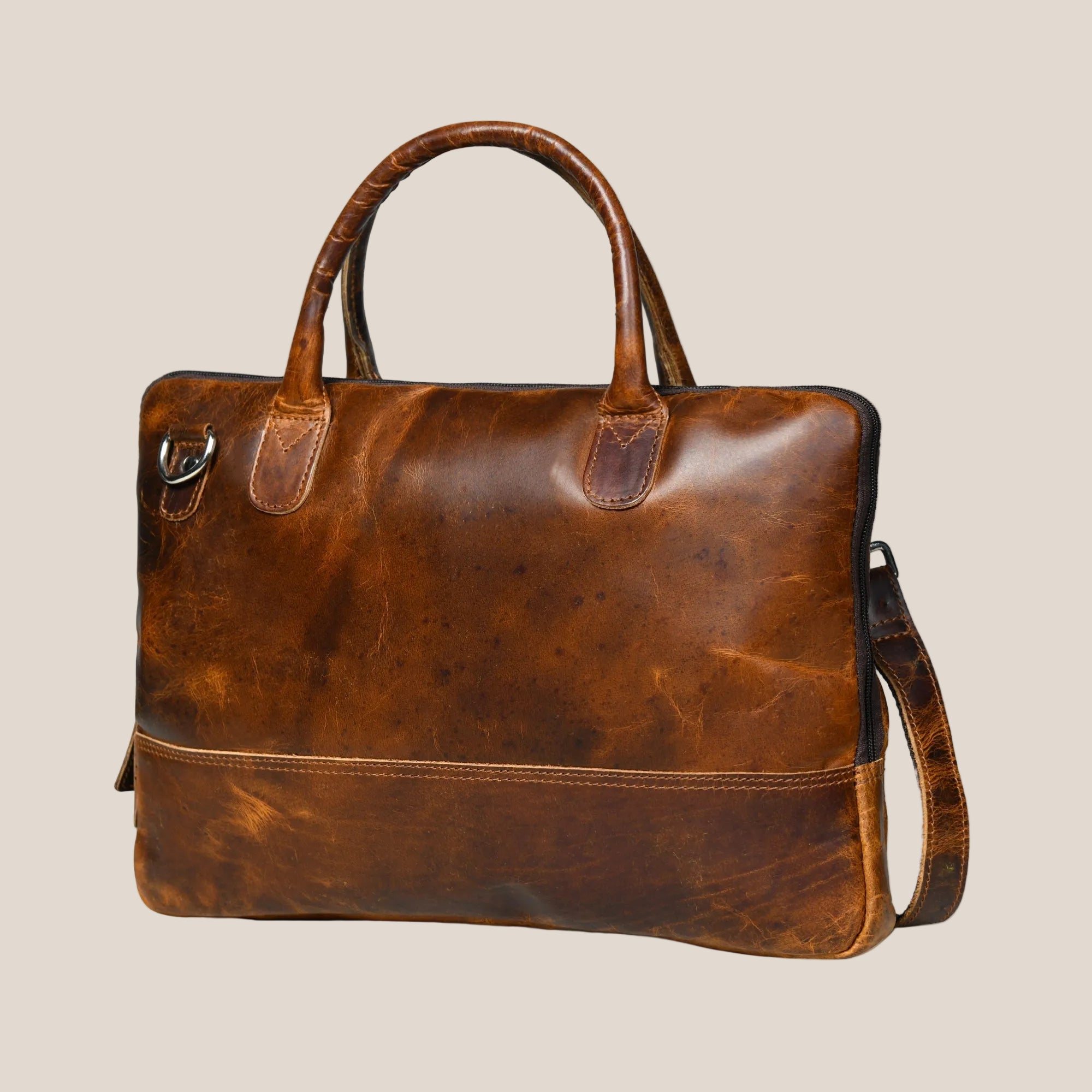 Modernist Leather Laptop Bag- Brown