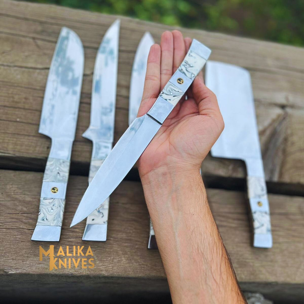 Malika Ultimate Küchenmesserset: Premium Black & White Kollektion mit Lederetui -0205