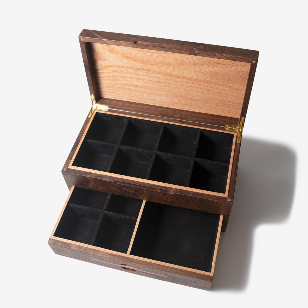 Caja para relojes con cajón - Nogal negro y roble - De 12 a 16 compartimentos para relojes