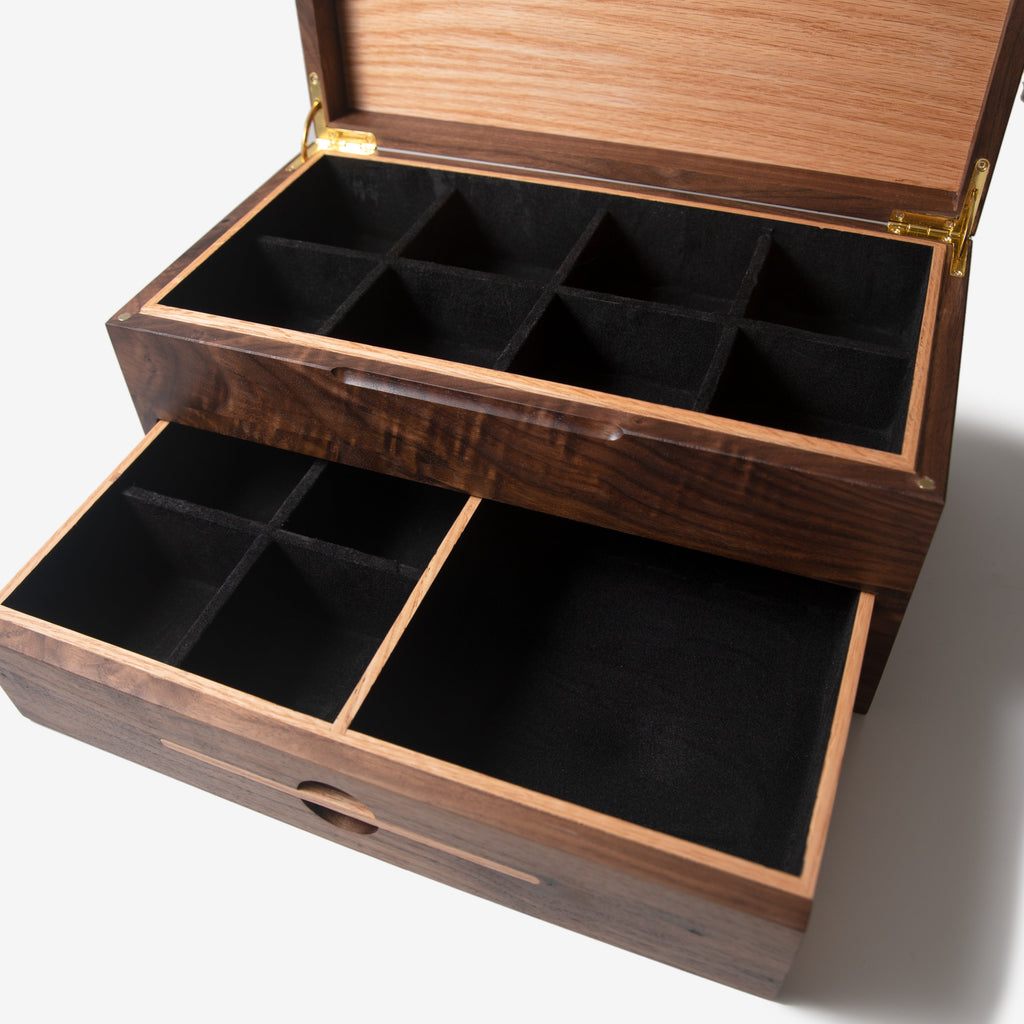 Caja para relojes con cajón - Nogal negro y roble - De 12 a 16 compartimentos para relojes