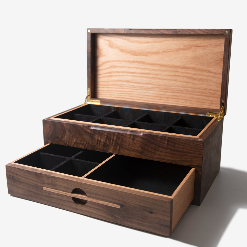 Caja para relojes con cajón - Nogal negro y roble - De 12 a 16 compartimentos para relojes