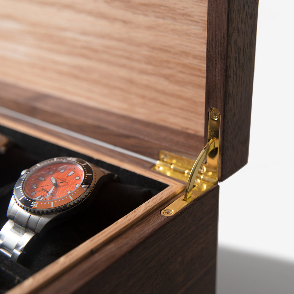 Caja para relojes con cajón - Nogal negro y roble - De 12 a 16 compartimentos para relojes
