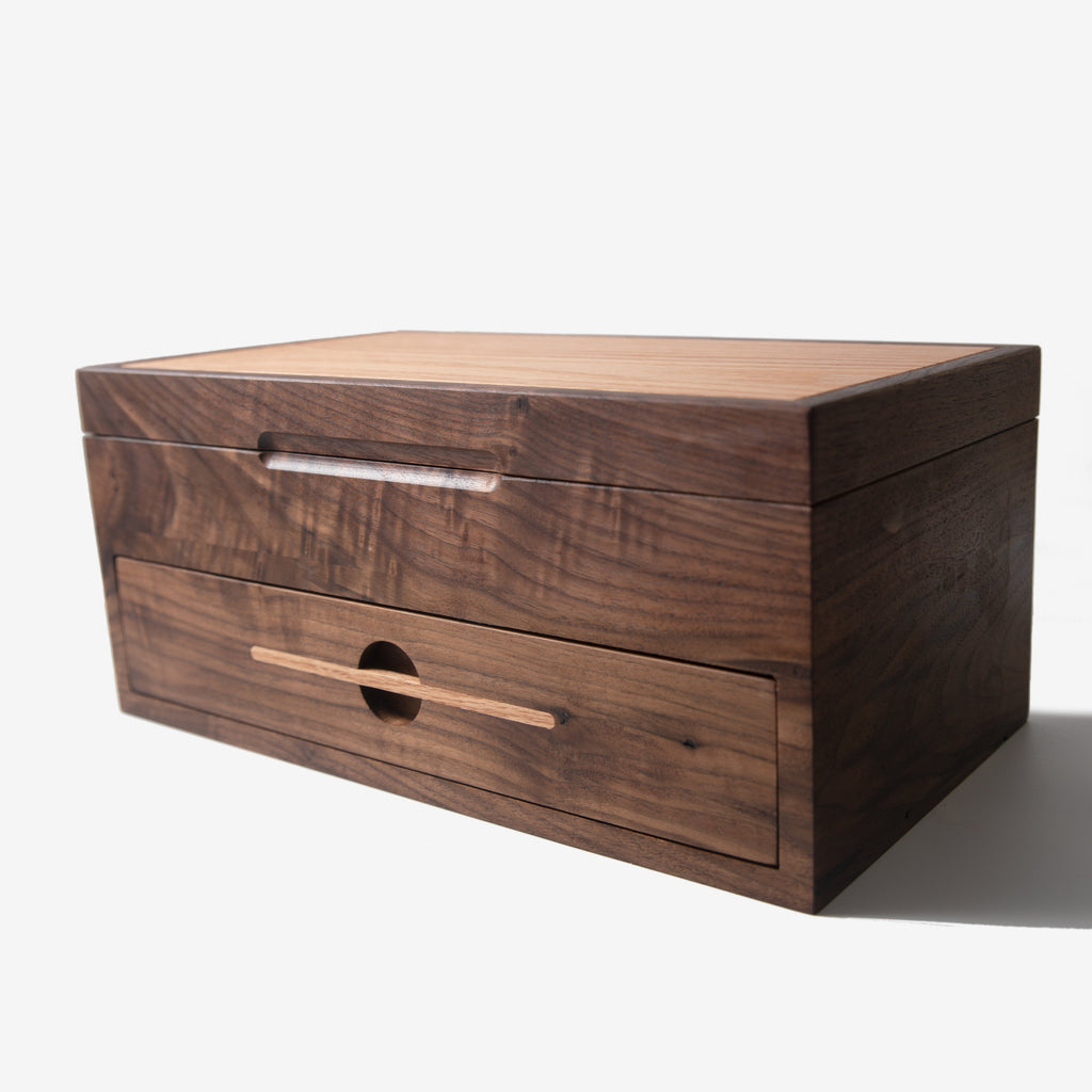 Caja para relojes con cajón - Nogal negro y roble - De 12 a 16 compartimentos para relojes