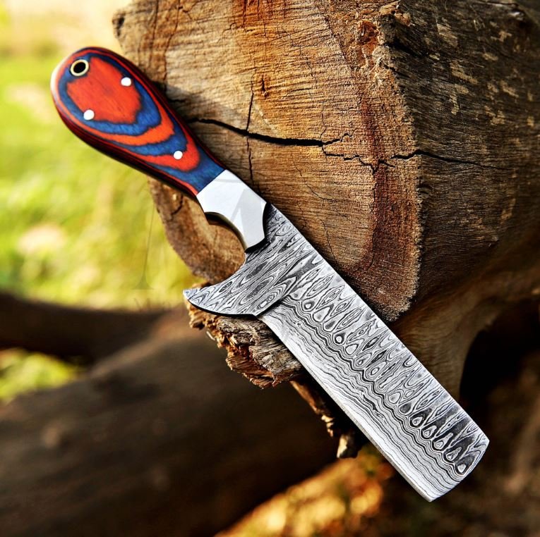 Cuchillo Bull Cutter Hoja de Damasco Cuchillo de Vaquero 8 Pulgadas