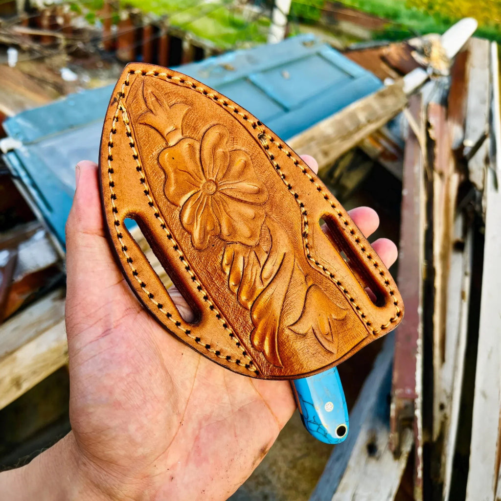 Cowboy Jagdmesser Damaststahl Marmorgriff