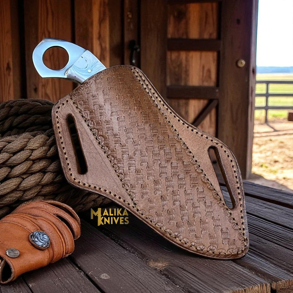 Handgefertigtes Cowboy-Messer | Geschmiedete D2-Stahlklinge mit Harzgriff & Pfannkuchen-Scheide – Ranch- & Western-Stil