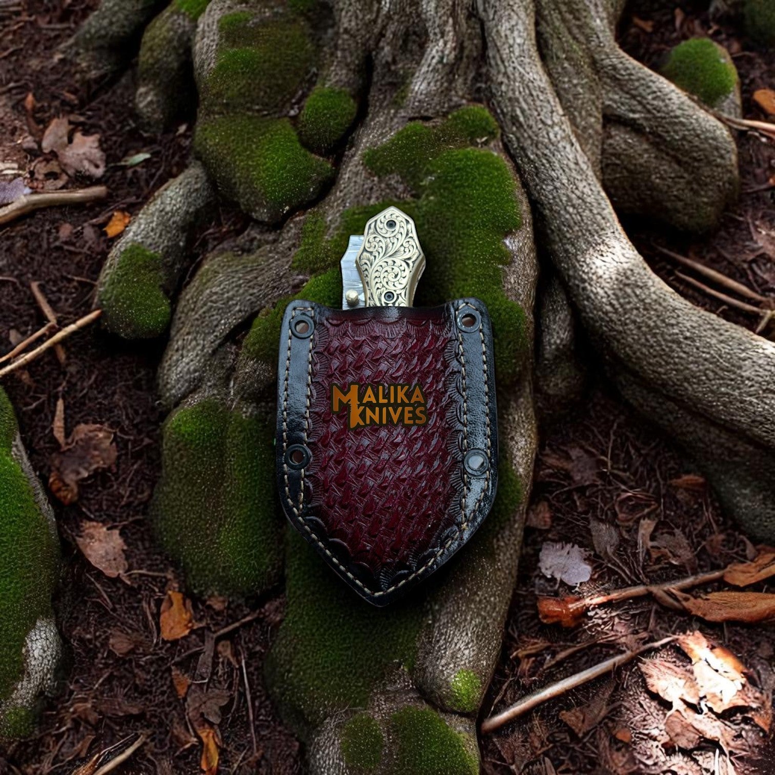 Navaja plegable de acero de Damasco grabada a mano – EDC personalizada con mango de madera grabado-8010