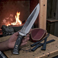 Cuchillo Bowie de acero D2, mango de G10, funda de cuero