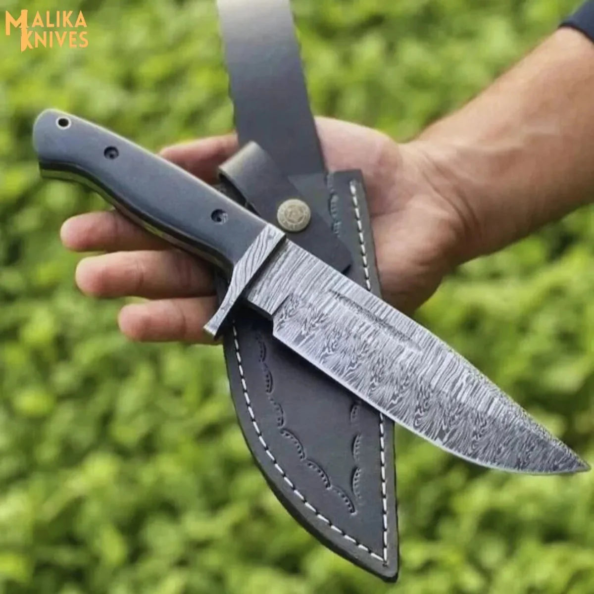 Damast-Jagdmesser mit Flammenmuster und G10-Griff