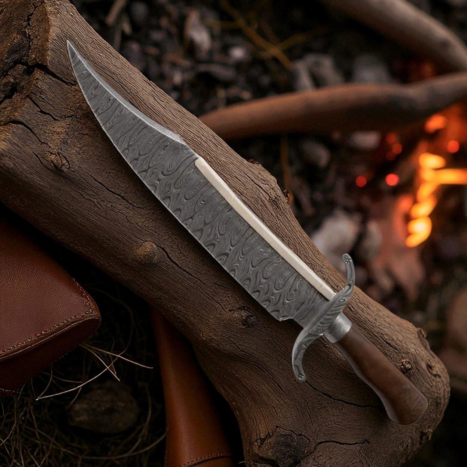 Cuchillo Bowie Alamo Musso Hecho a Mano de Acero de Damasco