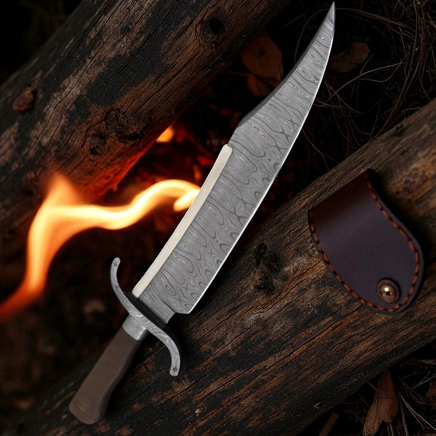 Cuchillo Bowie Alamo Musso Hecho a Mano de Acero de Damasco
